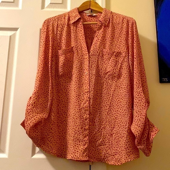 Candie’s Pink Confetti Long Sleeve Button Down Blouse - Picture 1 of 2